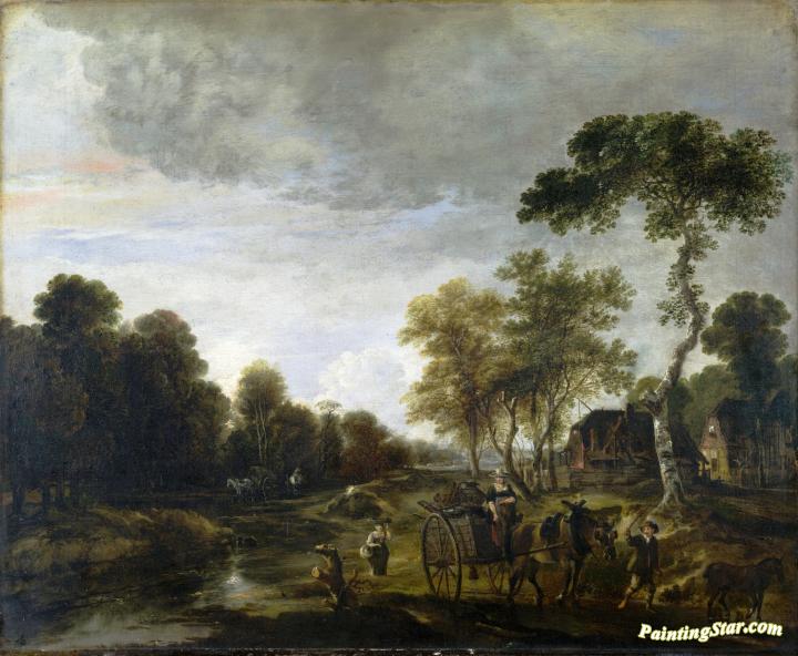 An Evening Landscape With A Horse And Cart By A Stream Artwork by Aert van der Neer