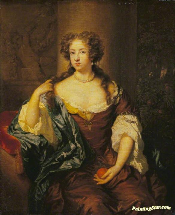 Portrait Of A Lady With An Orange Artwork by Caspar Netscher