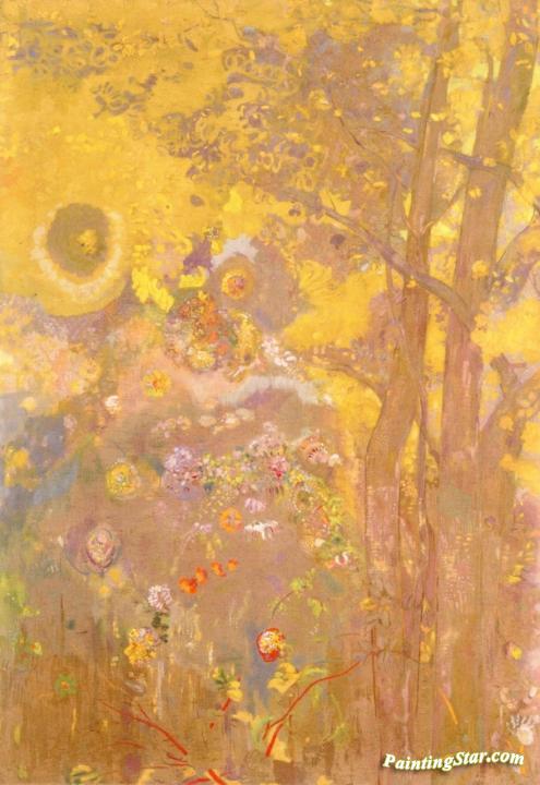 Tree on Yellow Background Artwork by Odilon Redon