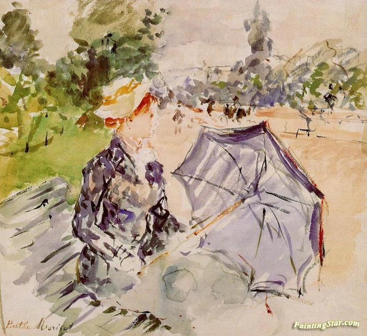 Lady With A Parasol Sitting In A Park Artwork by Berthe Morisot