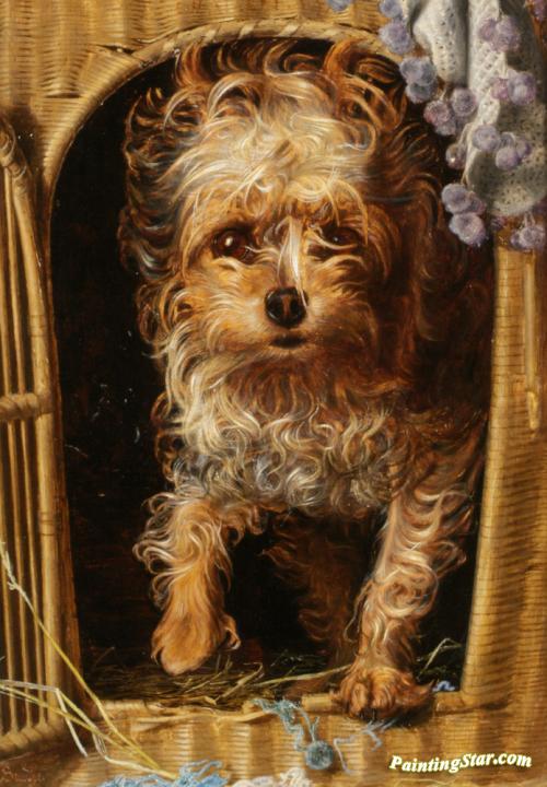 Darby In His Basket Kennel Artwork by Anthony Frederick Sandys