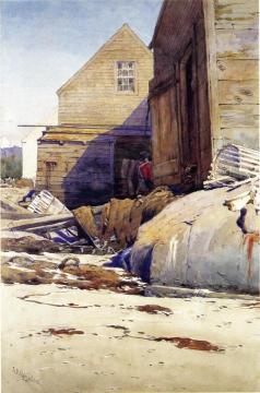 Fish Houses And Beach Artwork by Samuel P. R. Triscott