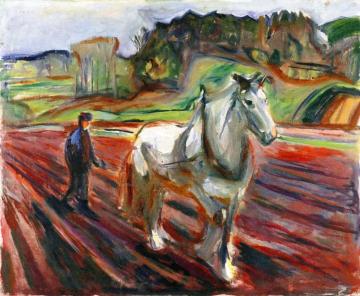 Man Plowing With A White Horse Artwork by Edvard Munch
