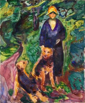 Woman With Airdale Terrier Artwork by Edvard Munch
