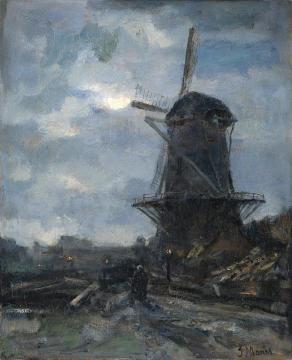 Molen bij maanlicht Artwork by Jacob Maris