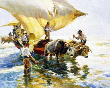 Hauling In The Sardine Boat Artwork by Mathias J. Alten