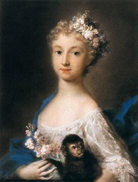 Young Girl Holding a Monkey Artwork by Rosalba Carriera