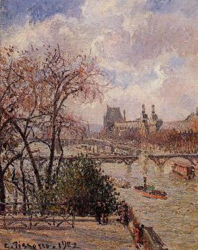 The Louvre, Gray Weather, Afternoon Artwork by Camille Pissarro