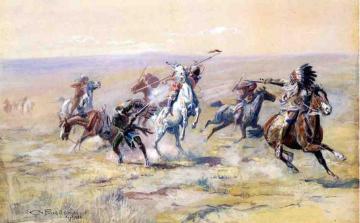 When Sioux and Blackfoot Meet Artwork by Charles Marion Russell