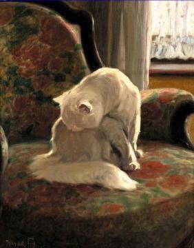 Cat Washing Its Coat Artwork by Arthur Heyer