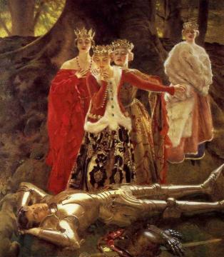 Four Queens Find Lancelot Sleeping Artwork by Frank Cadogan Cowper
