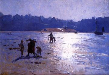 Collecting Mussels At Low Tide At Le Portal, France Artwork by Laurits Tuxen