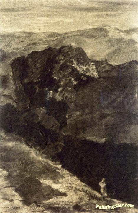 Figure in a Bald Mountain Landscape Artwork by Odilon Redon