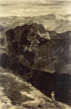 Figure in a Bald Mountain Landscape Artwork by Odilon Redon