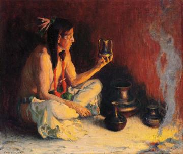 Taos Indian And Pottery Artwork by E. Irving Couse