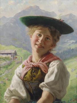 Girl in the Mountain Landscape Artwork by Emil Rau
