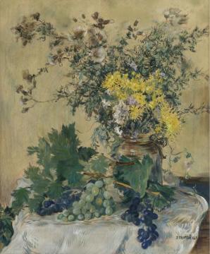 Still Life With Flowers And Grapes Artwork by Jean-François Raffaëlli