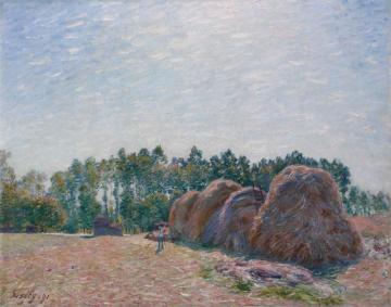 Haystacks at Moret -  Morning Light Artwork by Alfred Sisley