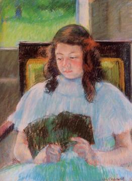Young Girl Reading Artwork by Mary Cassatt