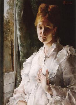 Portrait of a Woman in White Artwork by Alfred Stevens