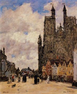 Abbeville, Street and the Church of Saint-Folfran Artwork by Eugène-Louis Boudin