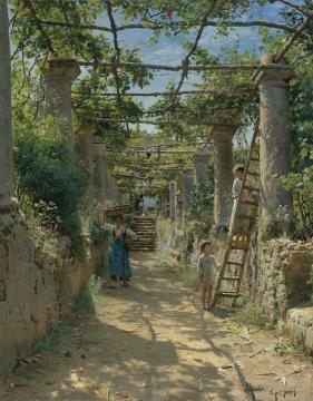In The Shadow Of An Italian Pergola Artwork by Peder Mork Monsted