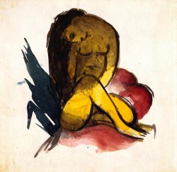 Yellow Female Nude Seated Artwork by Franz Marc