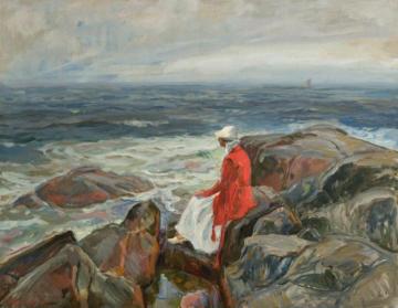 Woman Looking over the Ocean Artwork by Thorolf Holmboe