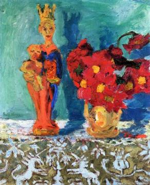 Still Life Of Ponpon Dahlias And A Madonna Figurine Artwork by Emil Nolde