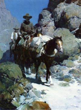 Two Cowboys through the Canyon Pass at Night Artwork by Joseph Henry Sharp