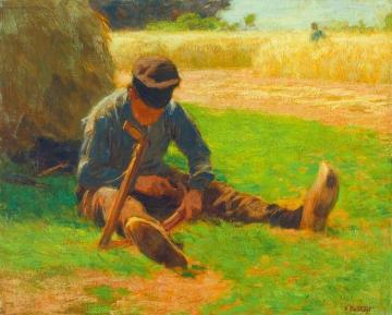 Boy Sharpening a Sickle Artwork by Edward Potthast
