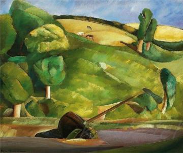 Sailing Boat In A Cubist Landscape Artwork by Boris Grigoriev