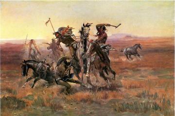 When Blackfeet and Sioux Meet Artwork by Charles Marion Russell