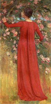 The Red Gown Artwork by Theodore Robinson