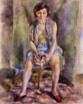 Woman with a Bouquet Artwork by Jules Pascin