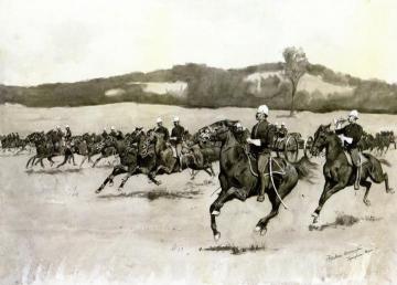 Battery K at Drill in the Berkshire Hills, Massachusetts Artwork by Frederic Remington