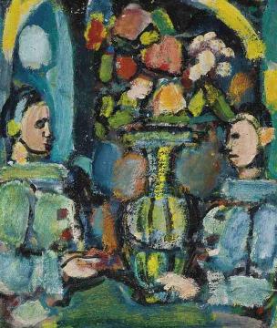 Pierrots with a Bouquet Artwork by Georges Rouault