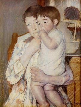 Baby in His Mother's Arms, Sucking His Finger Artwork by Mary Cassatt