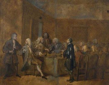 A Prisoner of the Fleet being Examined before a Committee of the House of Commons Artwork by William Hogarth