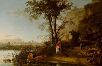 Landscape with Horsemen, Figures and Cattle Artwork by Aelbert Cuyp