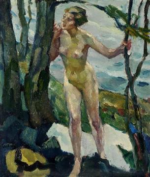 Female nude at the tree Artwork by Leo Putz