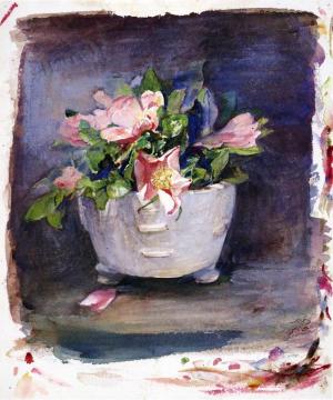 Wild Roses In A White Chinese Porcelain Bowl Artwork by John La Farge