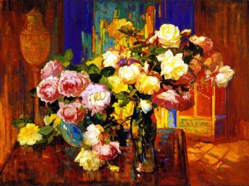 Roses In A Atall Glass Artwork by Franz Bischoff