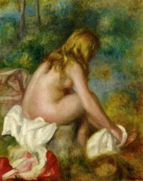 Bather, Seated Nude Artwork by Pierre Auguste Renoir