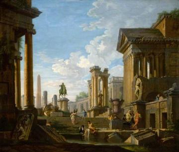 Roman Ruins and Figures Artwork by Giovanni Paolo Pannini