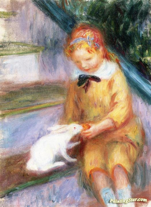 Lenna Feeding a Rabbit Artwork by William James Glackens