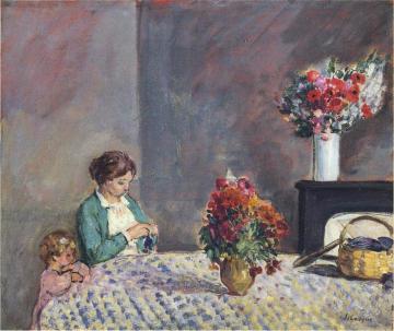 Woman and child seated at a table Artwork by Henri Lebasque