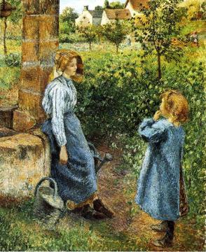 Young Woman and Child at the Well Artwork by Camille Pissarro