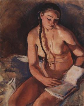 Nude With A Book Artwork by Zinaida Serebriakova
