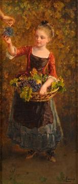 Girl With Grapes Artwork by Ludwig Knaus